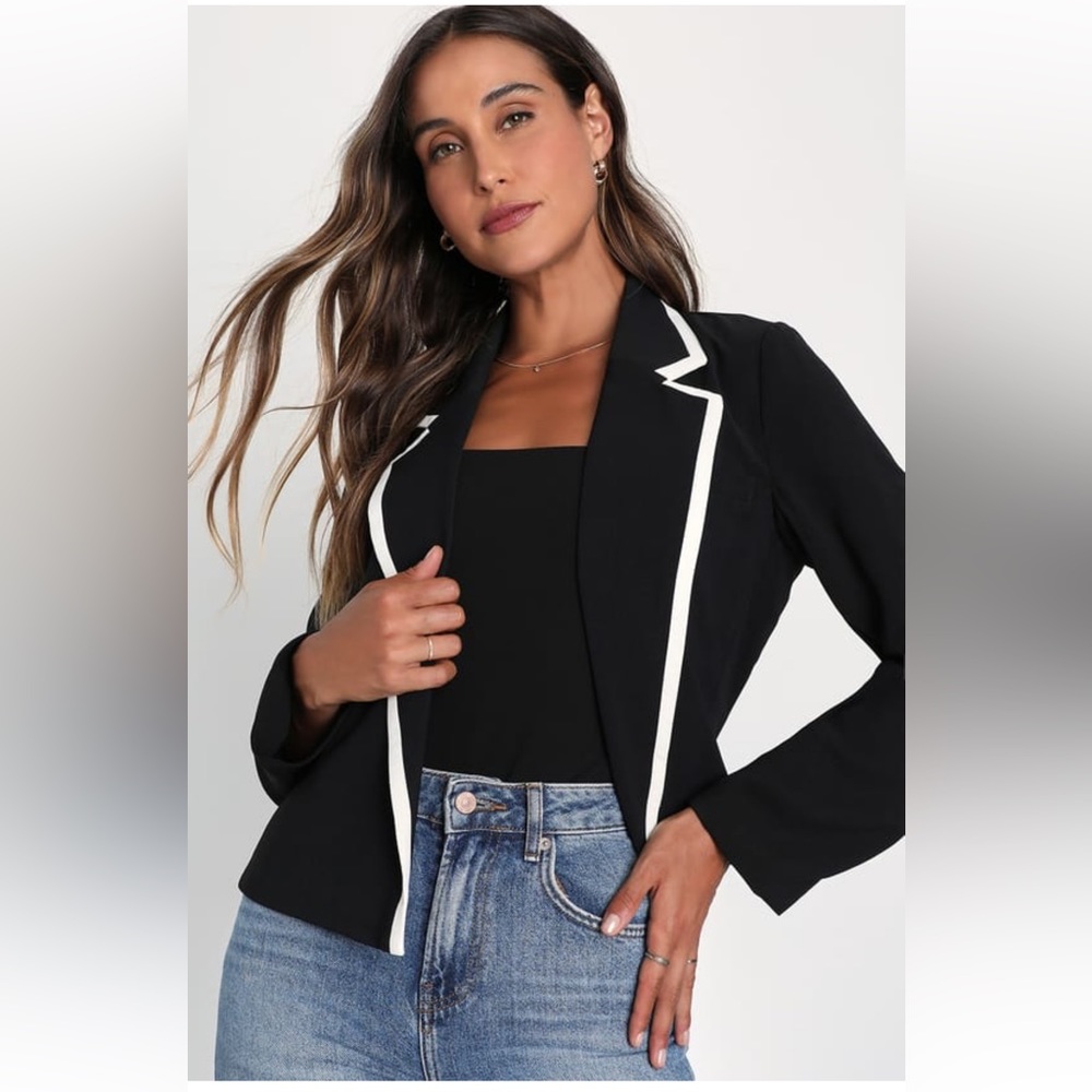 Black blazer with white trim